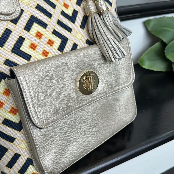 Spartina 449 genuine leather linen handbag tote shoulder purse, like new - Picture 3 of 11